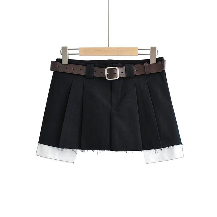 Sexy Short Skirt Women Summer Preppy Frayed Pleated Skirt Sexy A line Skirt