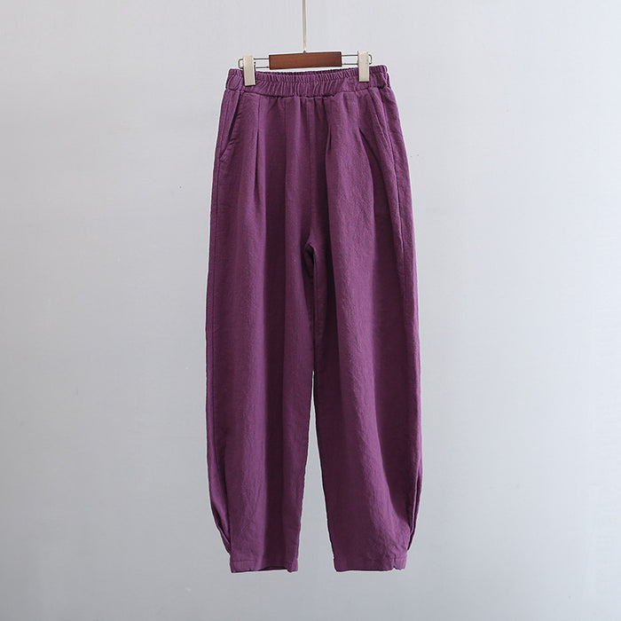 Cotton Linen Women Clothing Spring Summer Artistic Stone Washed Loose Cotton Linen Slimming Trousers Ladies Linen