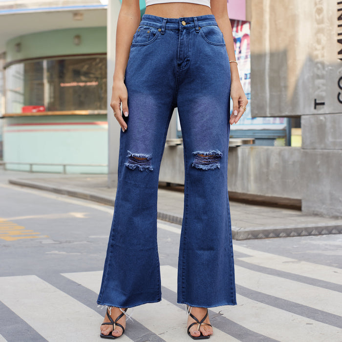 Denim Wide Leg Trousers Ripped Skinny Jeans Women