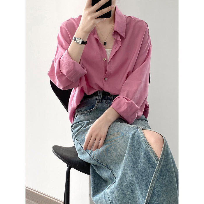 Thin Tencel Sun Protection Shirt for Women Autumn Loose Slimming Casual Long Sleeve Shirt