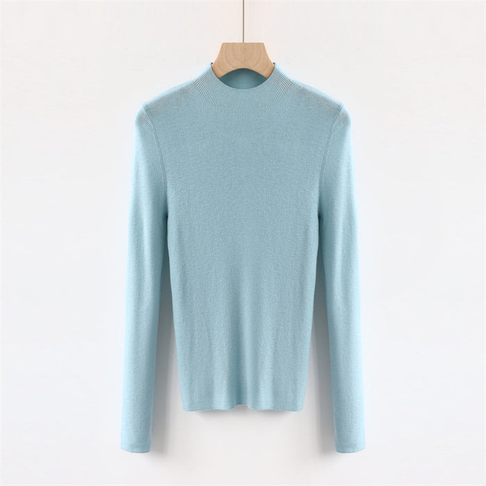 Solid Color Colorful Half Turtleneck Wool Base Shirt Sweater Women Slim Fit Slimming Long Sleeves Knitwear Top