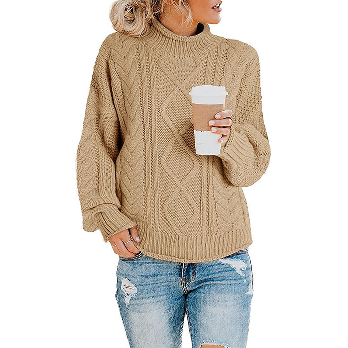 Autumn Winter Knitwear Women Clothing Thick Thread Half Turtleneck Pullover Women