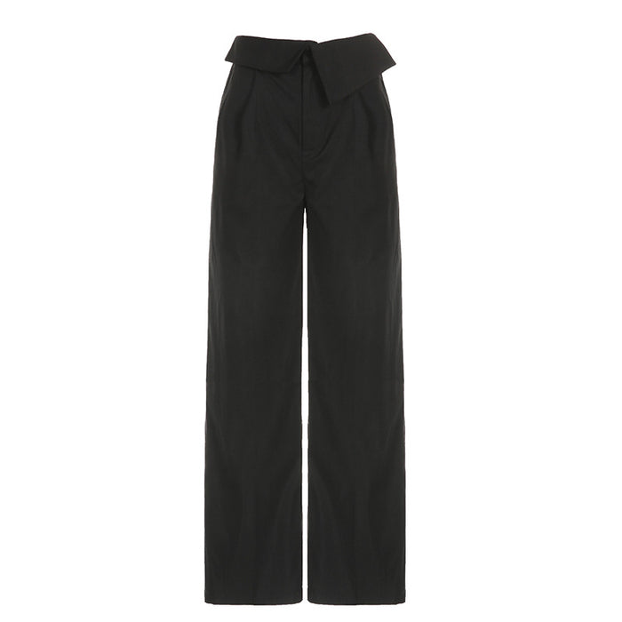 Street Flanging High Waist Basic Solid Color Wide Leg Pants Loose Drooping Casual Basic Sexy Overalls Trousers