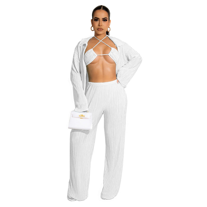 Autumn Bikini Cardigan Wide Leg Pants Three-Piece Set