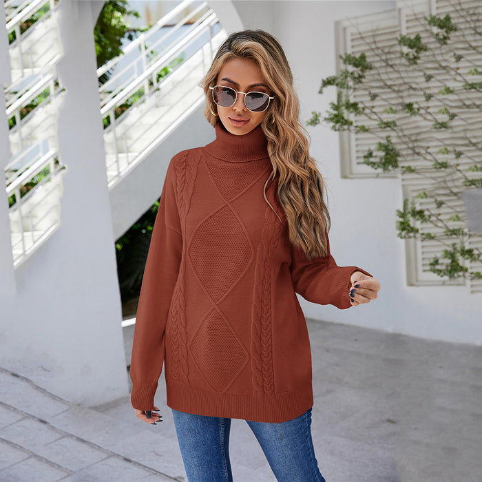 Autumn Winter High Neck Women Sweater Pullover Twist Knitted plus Size Loose Slimming Sweater