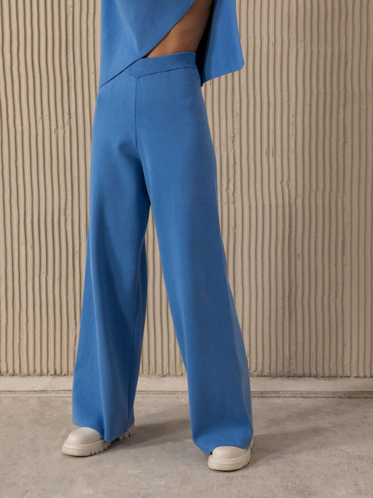 Autumn Winter Comfortable Turtleneck Asymmetric Hem Wide Leg Trousers Suit