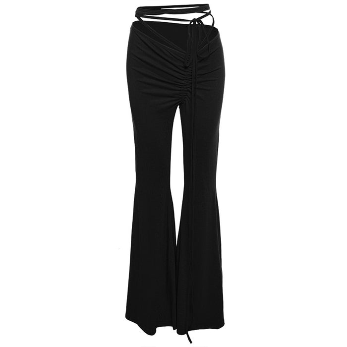 Fall Women Clothing Sexy Low Waist Pleated Horn Skinny Long Casual Pants