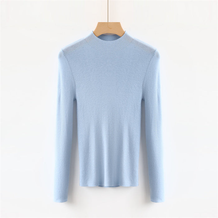 Solid Color Colorful Half Turtleneck Wool Base Shirt Sweater Women Slim Fit Slimming Long Sleeves Knitwear Top