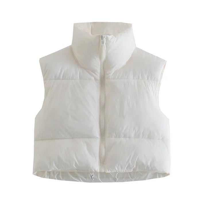 Sleeveless Zipped Stand Collar Cotton Vest Autumn Winter Multi Color Slim Fit Cotton Padded Jacket Vest Top