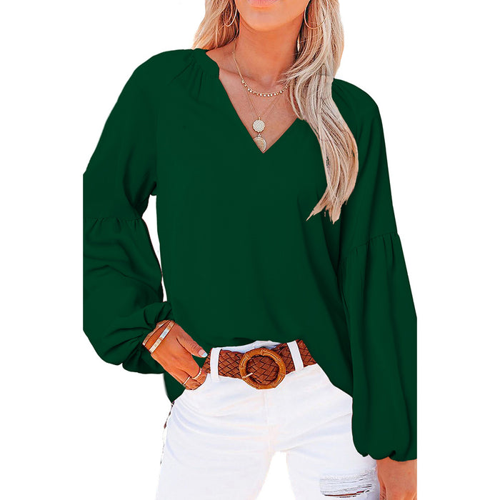 Fall V neck Pullover Chiffon Shirt Women Loose Long Sleeved Casual T shirt