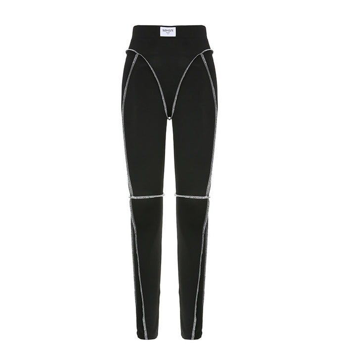 Casual Women Wear Four Seasons Reverse Car Contrast Color High Waist Tight Hip Lift Leggings Basic Skinny Pants Trousers