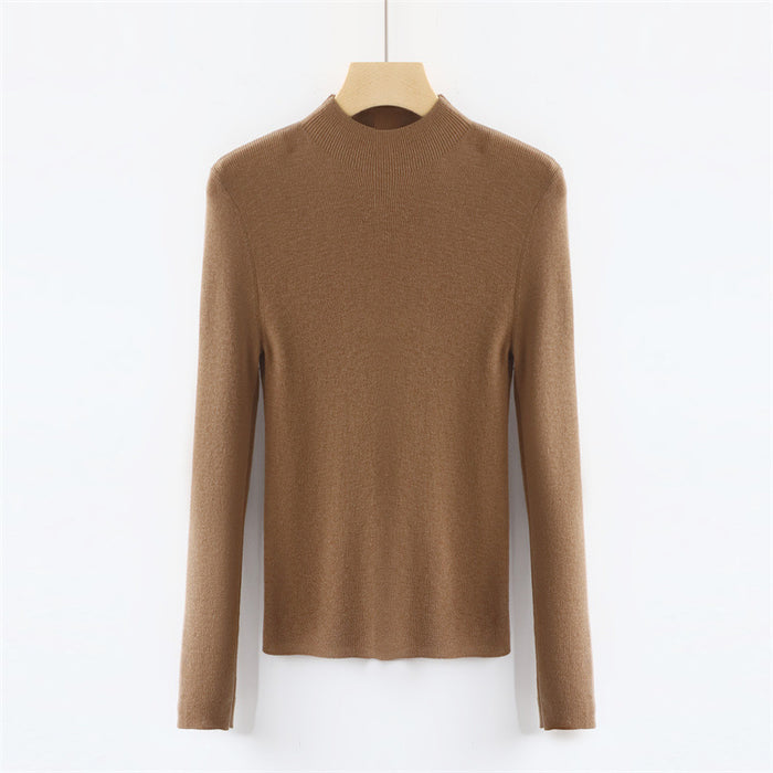 Solid Color Colorful Half Turtleneck Wool Base Shirt Sweater Women Slim Fit Slimming Long Sleeves Knitwear Top