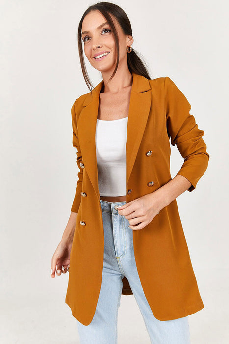 Women Clothing Business Solid Color Casual Double-Breasted Mid-Length Blazer