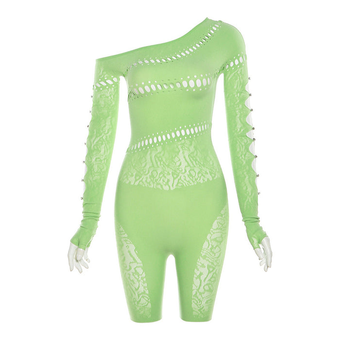 Summer  Clothing Sexy Cutout Skinny Knit See through High Waist Casual Romper for Women