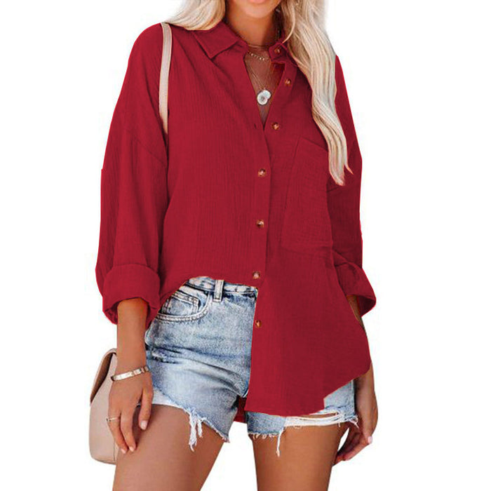 Women Clothing Spring Summer Drop Shoulder Batwing Shirt Casual Long Sleeve Shirt for Women