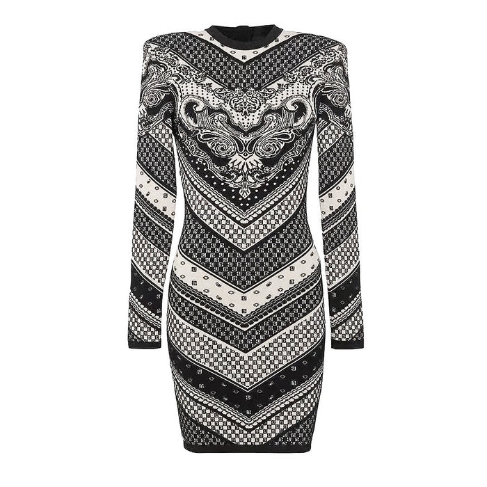 Spring Autumn High Quality Knitted Round Neck Slim Fit Slimming Long Sleeves Dress Women