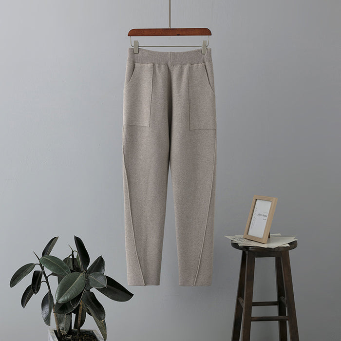 High Waist Knit Harem Pants for Women Autumn Winter Loose Thin Baggy Pants Korean Casual Cropped Pants