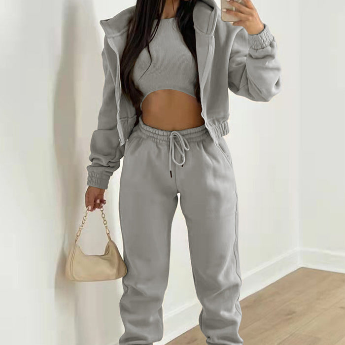 Autumn Winter Women Clothing Brushed Hoody Hooded Sports Casual Set