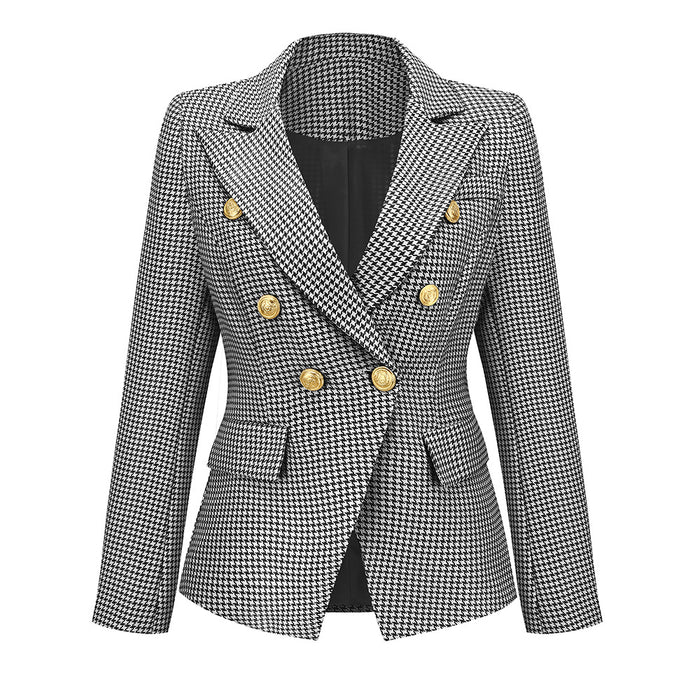 Autumn Winter Women Slim Fit Houndstooth Small Coat Blazer