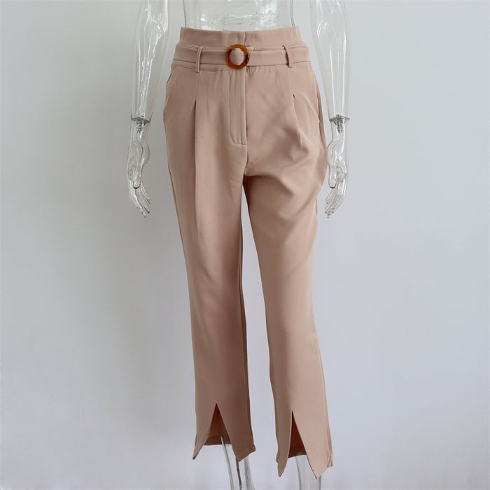 Summer Slim Leg Split Work Pant Cropped Pants Casual Women  Pants Office Work Pant