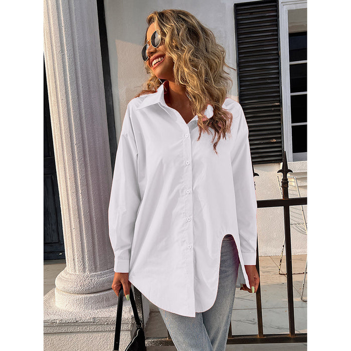 Summer Women Clothing Fashion V-neck Long Sleeve Solid Color Top Loose Casual Shirt Women Summer