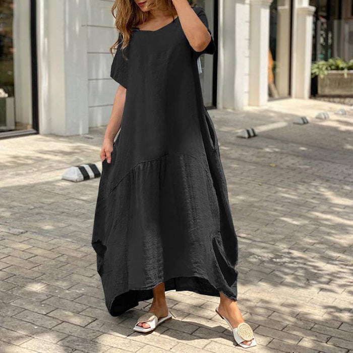 Spring Summer Popular Artistic Loose plus Size Cotton Linen Dress Dress