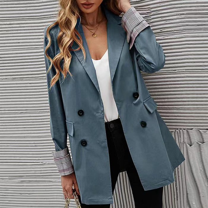 Autumn Winter Women Clothing Solid Color Polo Collar Button Slim Graceful Blazer