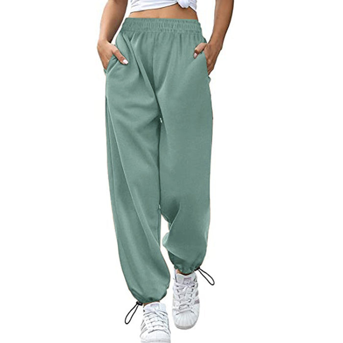 Spring Summer Women Clothing Loose Casual Sports Drawstring Wide Leg Ankle Banded Pants Women Plus Size