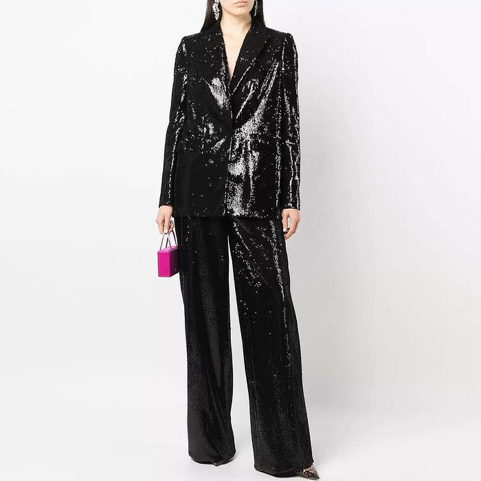 Women  Bling Bling Sequ Shiny Elegant Women  Work Pant Suit