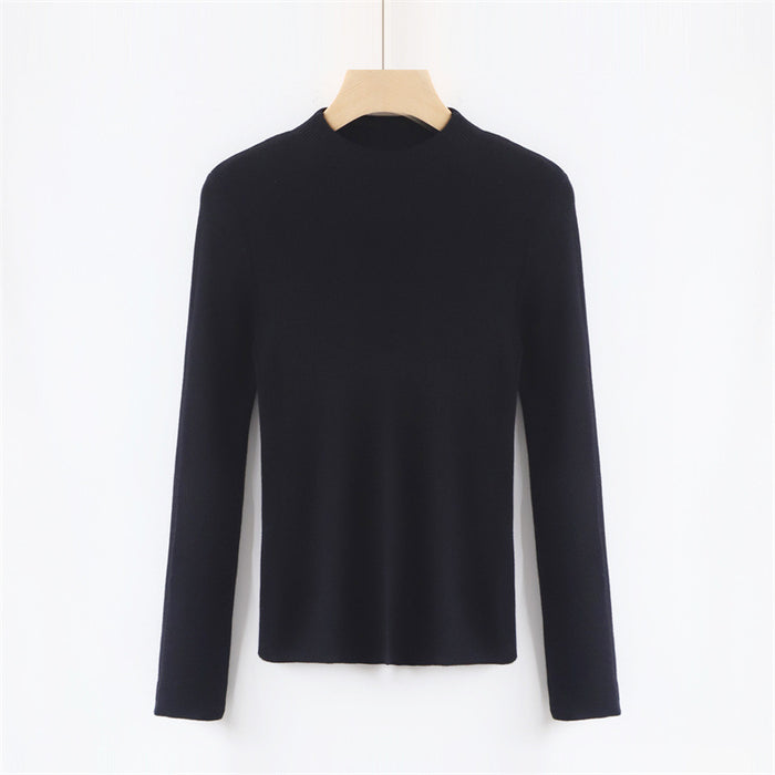 Solid Color Colorful Half Turtleneck Wool Base Shirt Sweater Women Slim Fit Slimming Long Sleeves Knitwear Top