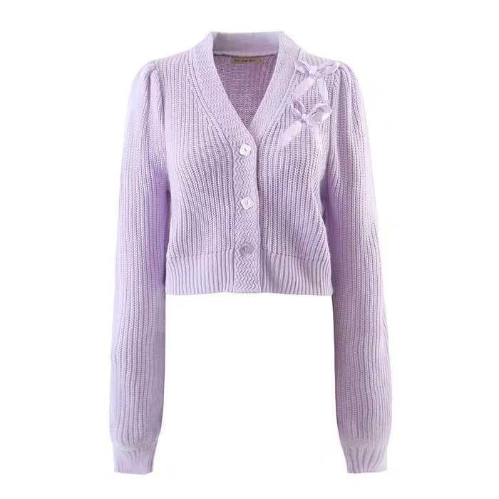 Autumn Women Clothing Purple Bow Sweater Accessories Cardigan Sweater