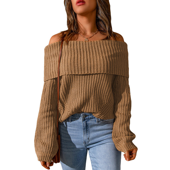 Winter Women Clothing off Shoulder Shoulder Baring Solid Color Loose Fitting Women Sweater for Women