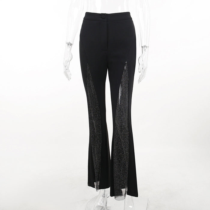 Spring Summer Trendy Shiny Design Sexy See through Slim Fit Trousers