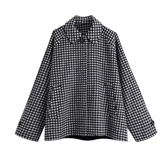 Fall Women Clothing  Casual Cape Woolen Shirt Plaid Coat for Women