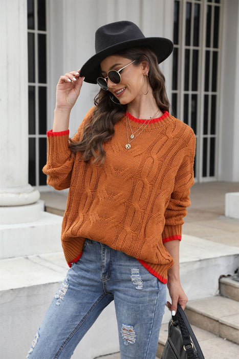 Autumn Winter Loose Fitting Oversized Sweater Sweater Pullover round Neck Sweater Cable Knit Sweater Women