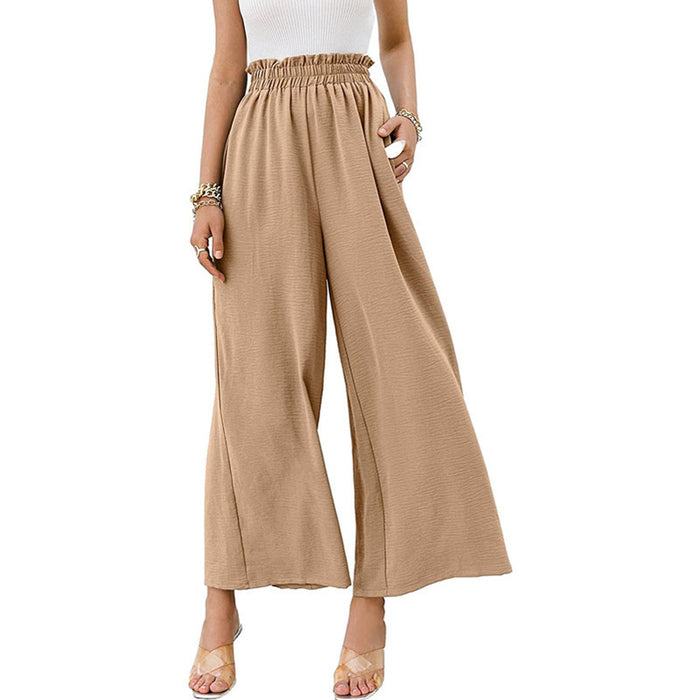 Spring Summer Cotton Linen Women Solid Color High Waist Loose Casual Wide Leg Pants