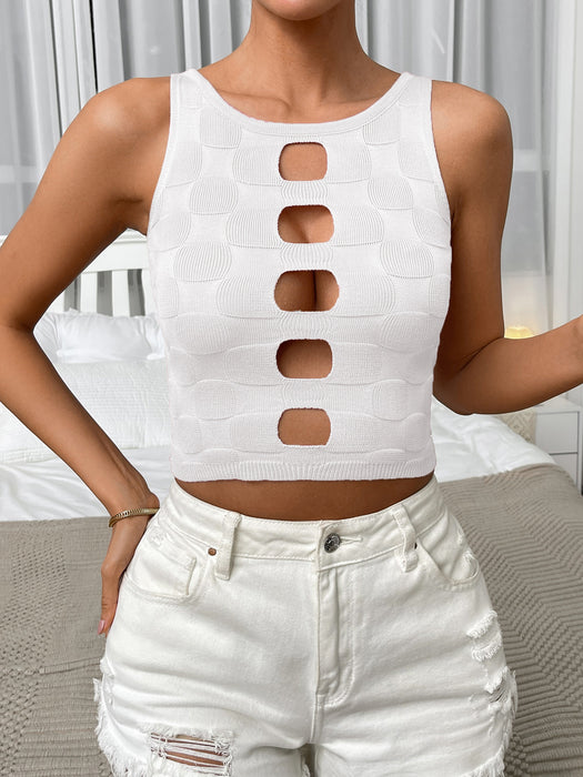 Summer Women Clothing Sexy Cutout Hole Crop Top Spaghetti Strap Knitted Top