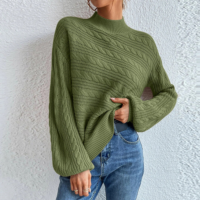 Autumn Winter Solid Color Women Top Loose round Neck Pullover Twist Sweater for Women