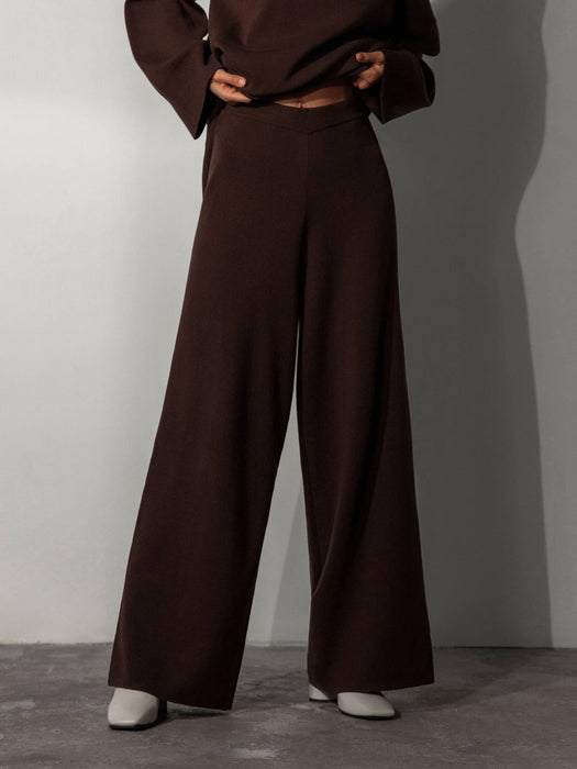 Autumn Winter Comfortable Turtleneck Asymmetric Hem Wide Leg Trousers Suit