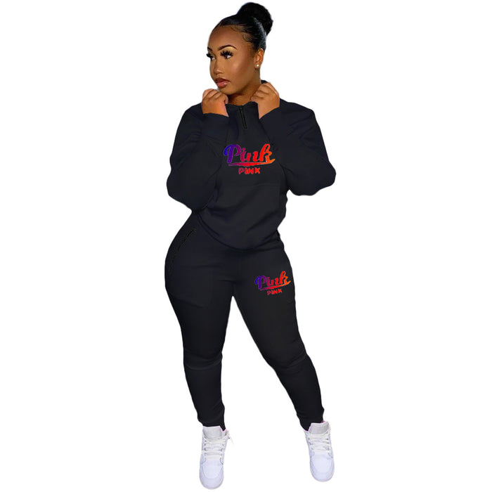 Offset Printing Lettered Casual Sports Suit