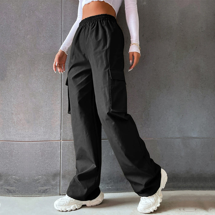 Women  Clothing Street Solid Color Elastic Waist Pocket Casual Working Pants