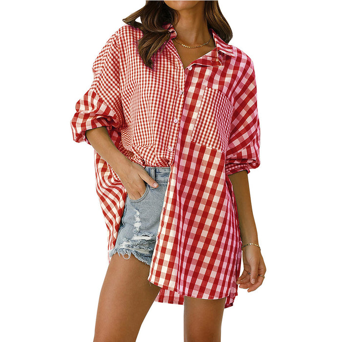 Women Autumn Winter Ladies Loose Casual Plaid Shirt