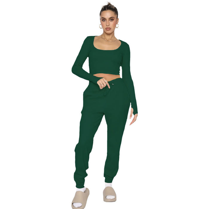 Autumn Winter U Collar Pullover Long Sleeved Women Two Piece Suit Casual Trousers