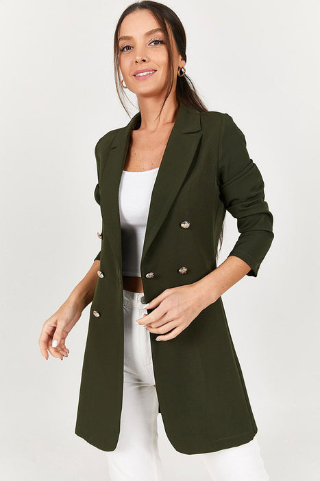 Women Clothing Business Solid Color Casual Double-Breasted Mid-Length Blazer