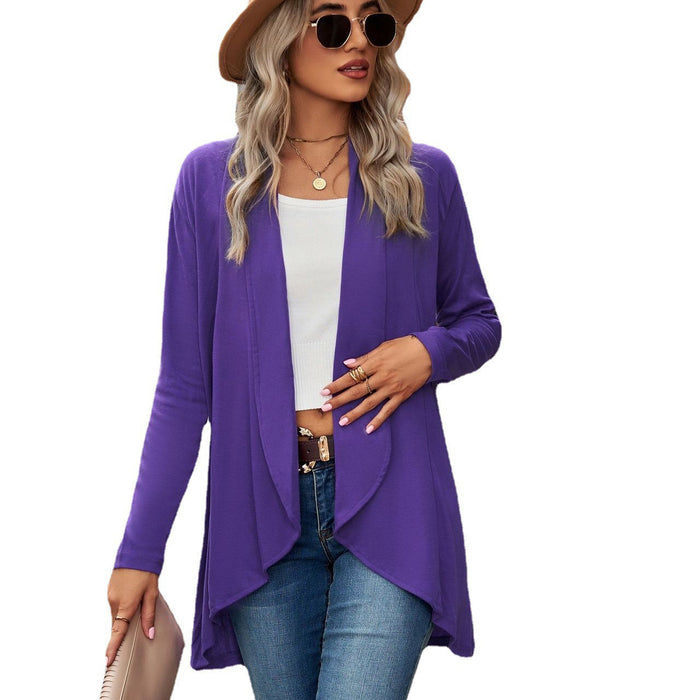 Autumn Winter Long Sleeve Solid Color Loose Cardigan Top Women Coat