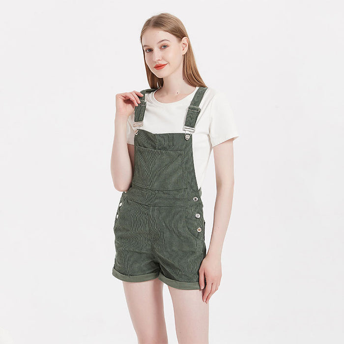 Denim Suspender Pants Women Spring Autumn Loose Shorts Suspender Casual Corduroy Shorts