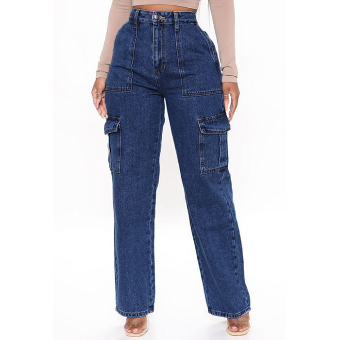 Cargo Jeans Women Autumn Winter Multi Pocket Wide Leg Jeans