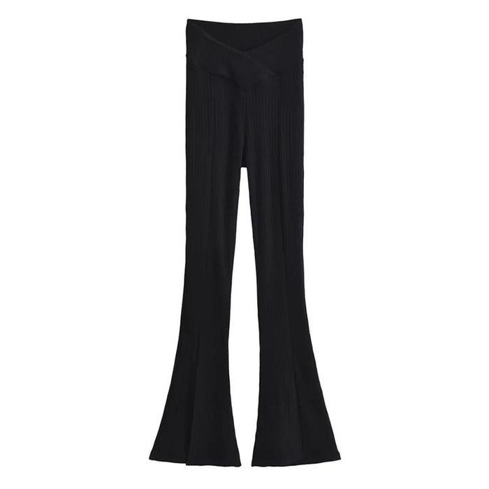 Sexy Blogger Knitted Bootcut Trousers Sexy Trousers Winter Front Slit Casual Pants Women