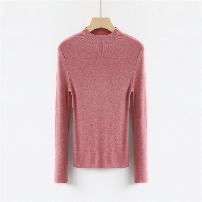 Solid Color Colorful Half Turtleneck Wool Base Shirt Sweater Women Slim Fit Slimming Long Sleeves Knitwear Top