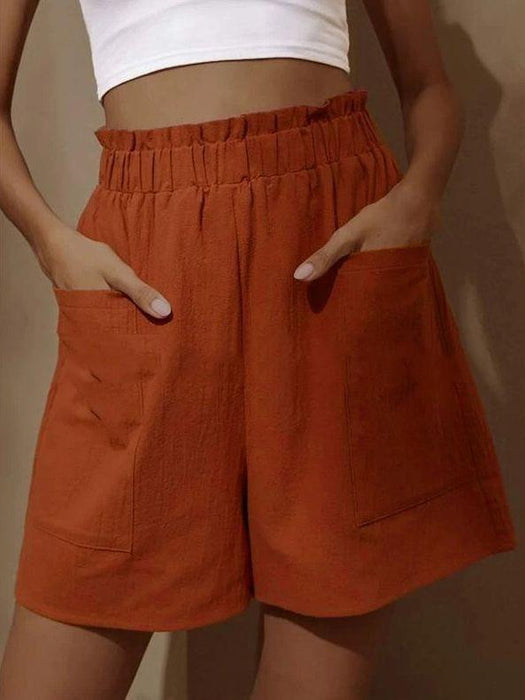 Summer Cotton Linen Outerwear Bud High Waist Shorts Wide Legs Casual Pants